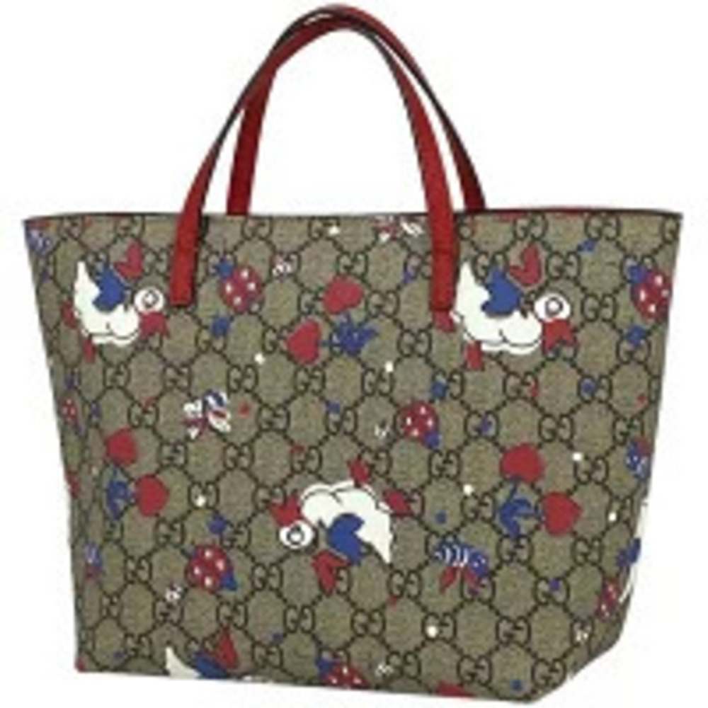 Gucci Handbag Tote Bag GG Duck Canvas Beige Red